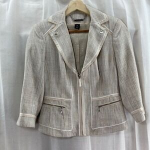 White House Black‎ Market Blazer Size 00 Tweed Champagne Ecru Career Jacket